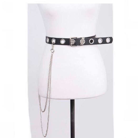 Scarpi’s Swag & Sundries Accessories - Black Faux Leather Belt with Chains